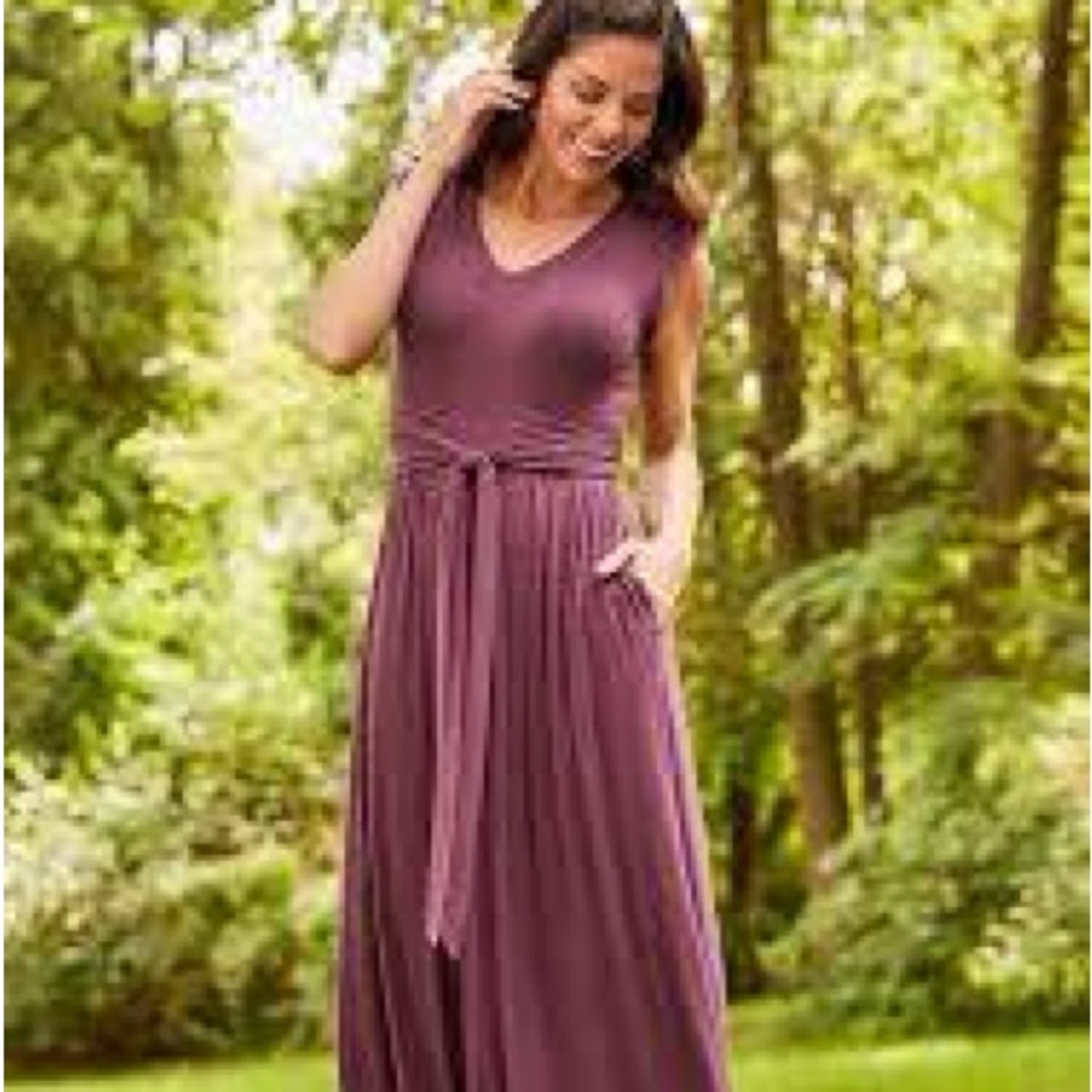 MATILDA JANE Chasing Waterfalls Wrap Belt Maxi Dress in Plum Space Dye